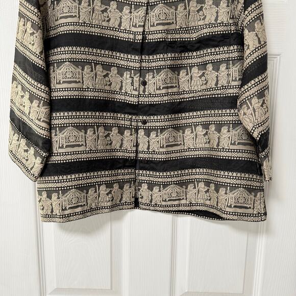 Chico's Design Women's Black & Gold Artsy Sheer Top Size 1. - Picture 3 of 11